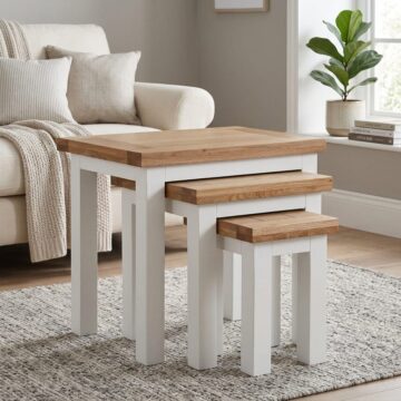 Wynyard White Nest of Tables | Oak Tops | Assembled