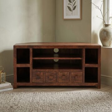 Malda Dark Mango Corner TV Unit | Assembled