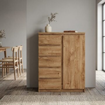 Birtley 1 Door 5 Drawer Cabinet in Oak