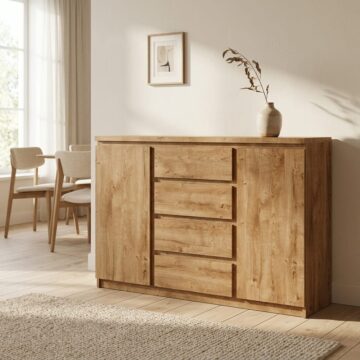 Birtley 2 Door 4 Drawer Sideboard | Oak Finish