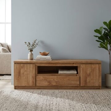 Birtley 2 Door 1 Drawer TV Cabinet 166cm | Oak Finish