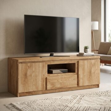 Birtley 2 Door 1 Drawer TV Cabinet 136cm | Oak Finish