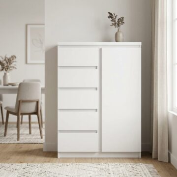 Birtley 1 Door 5 Drawer Cabinet in White