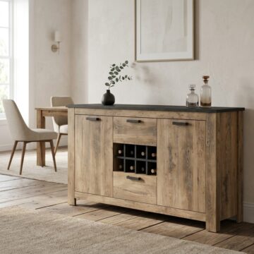 Compton 2 Door 2 Drawer Sideboard | Wine Rack | Chestnut Finish | Matera Grey Top