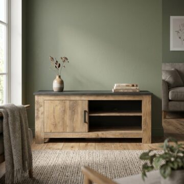 Compton 1 Door TV Cabinet | Chestnut and Matera Grey