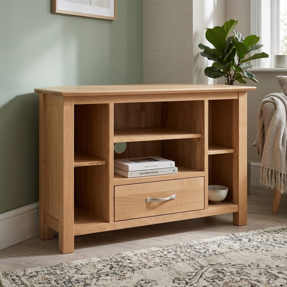 Devon Oak 1 Drawer Corner TV Unit 90cm | Assembled