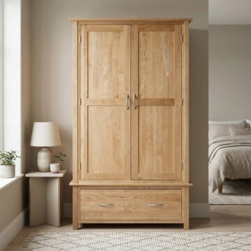 Devon Oak Gents Double Wardrobe with 1 Drawer