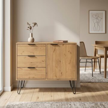 Avila Pine 1 Door 3 Drawer Small Sideboard | Antique Waxed Pine