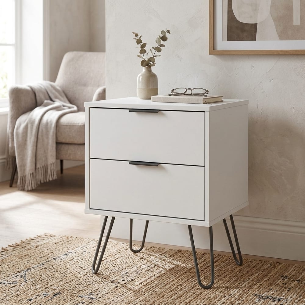 Avila White 2 Drawer Bedside Cabinet