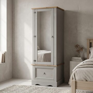 Azusa Grey Armoire with Mirrored Door | Grey Wax