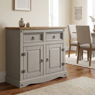 Azusa Grey 2 Door 2 Drawer Small Sideboard | Grey Wax