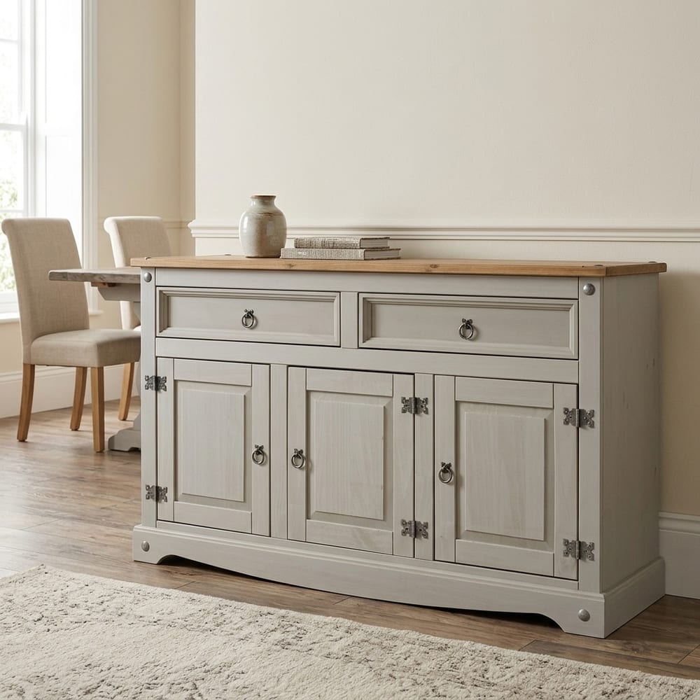 Azusa Grey 3 Door 2 Drawer Medium Sideboard | Grey Wax
