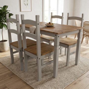 Azusa Grey Rectangular Dining Table & 4 Chairs | Grey Wax