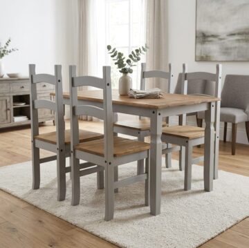 Azusa Grey Rectangular Dining Table & 4 Chairs | Grey Wax