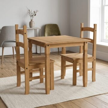 Azusa Square Dining Table & 2 Chairs | Antique Waxed Pine
