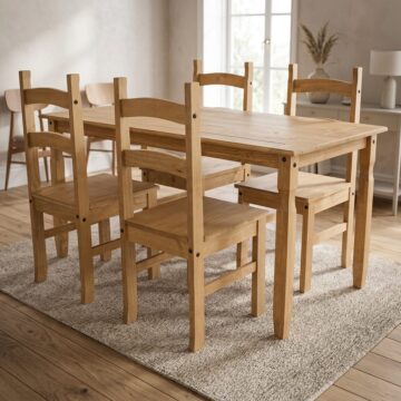 Azusa Large Rectangular Dining Table & 4 Chairs | Antique Waxed Pine