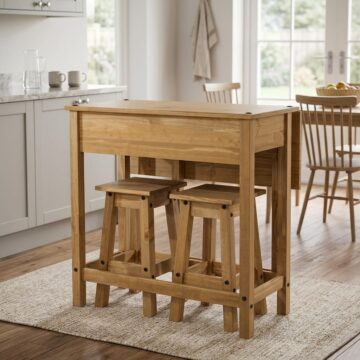 Azusa Drop Leaf Extending Table & 2 Stools | Antique Waxed Pine | 40 - 72cm
