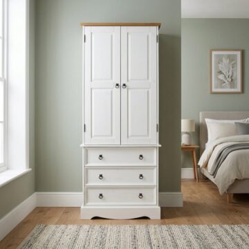 Azusa White Double Wardrobe with Drawers