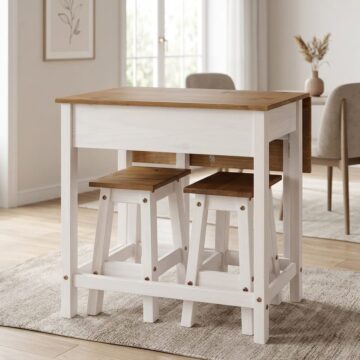 Azusa White Drop Leaf Extending Dining Table & 2 Stools | 40cm - 72cm