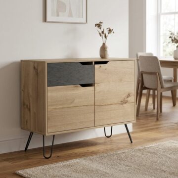 Tanfield Grey 2 Door 1 Drawer Small Sideboard | Bleached Pine