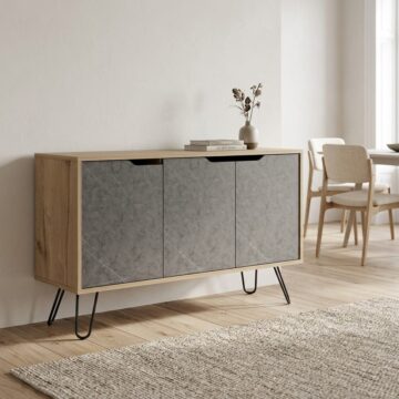 Tanfield Grey 3 Door Medium Sideboard | Bleached Pine