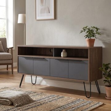 Winchester Grey 4 Door TV Unit 123cm | Bleached Oak Finish