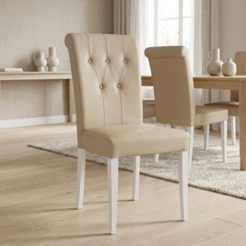 Grenada Pair of Ivory Dining Chairs | Bonded Leather