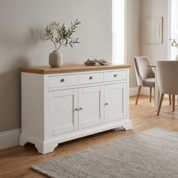 Grenada Ivory 3 Door 3 Drawer Wide Sideboard | Oak