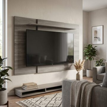Clermont Grey-Oak Effect TV Display Wall Panel - Extendable or Fixed Media Panel with Adjustable Shelf for TVs