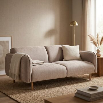 Marlowe 2-Seater Sofa in Fay Beige Fabric | Legs in Matt Oak