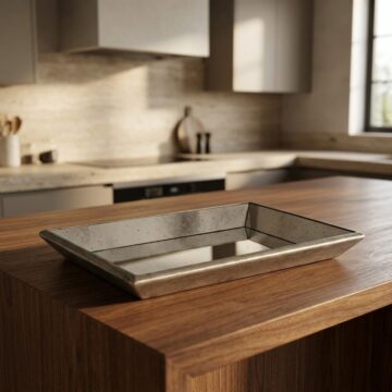 Silver Berlin Distressed Mirrored Tray With Wooden Detailing