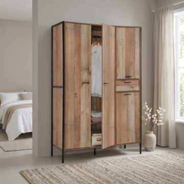 Trimdon 4 Door Wardrobe with Drawers | Rustic Oak Finish