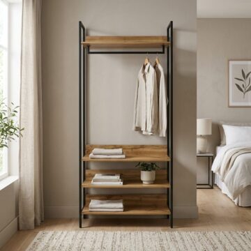 Mersey Open Wardrobe with Shelves | Oak Finish