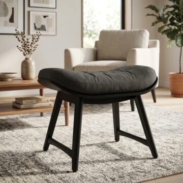 Eyam Vintage Oak Footstool | Dark Grey Fabric