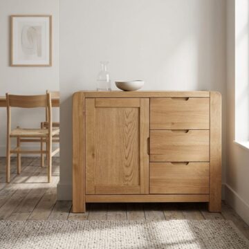 Kalmar Oak 1 Door 3 Drawer Small Sideboard | Assembled