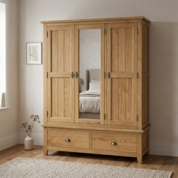 Penrith Oak Triple Wardrobe with Drawers | Mirror