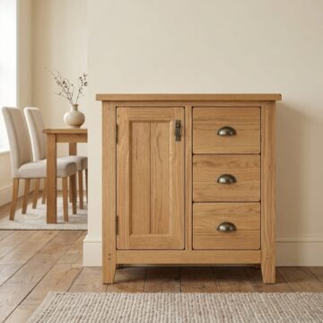 Penrith Oak 1 Door 3 Drawer Mini Sideboard | Assembled