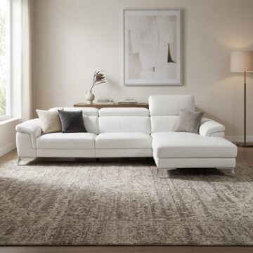 Valentina Italian Leather Right Hand Facing Chaise | White