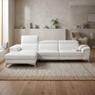 Valentina Italian Leather Left Hand Facing Chaise | White