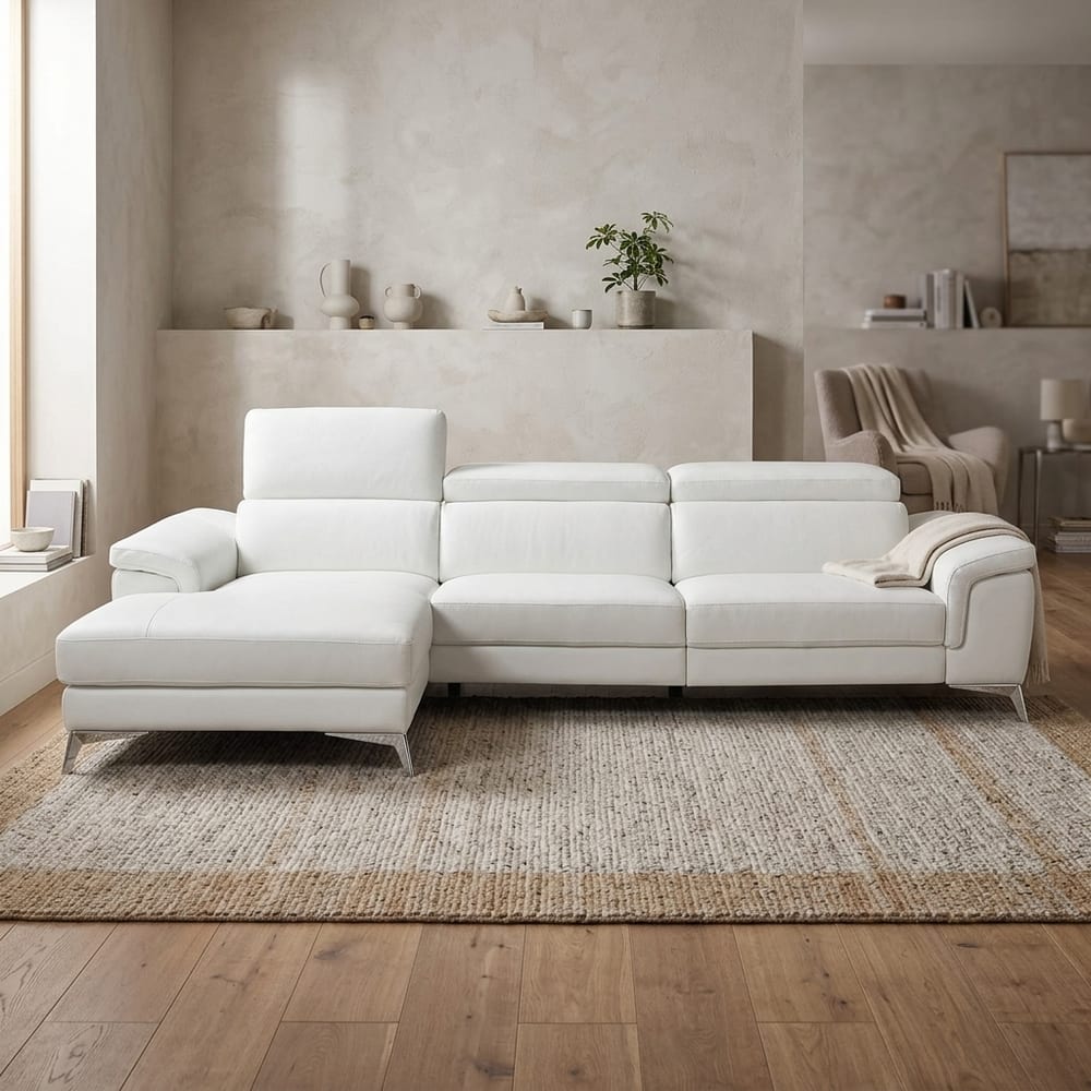 Valentina Italian Leather Left Hand Facing Chaise | White