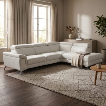 Valentina Italian Leather Right Hand Facing Corner Sofa | White