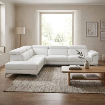 Valentina Italian Leather Left Hand Facing Corner Sofa | White