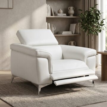 Valentina Italian Leather Armchair With Electric Recliner | White