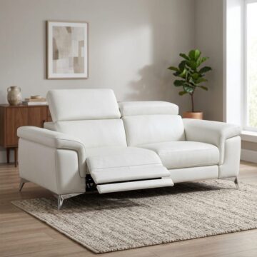 Valentina Italian Leather 2 Seat Sofa With Electric Recliner | White