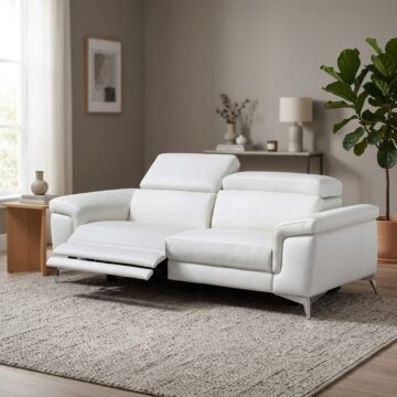 Valentina Italian Leather 3 Seat Sofa With Electric Recliner | White