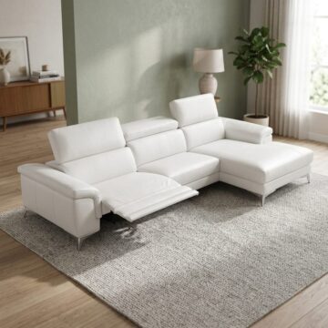 Valentina Italian Leather Right Hand Facing Chaise With 1 Recliner | White