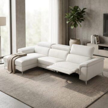 Valentina Italian Leather Left Hand Facing Chaise With 1 Recliner | White