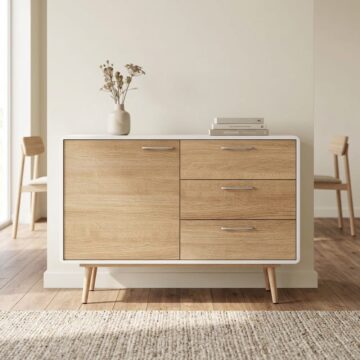 Collab White 1 Door 3 Drawer Small Sideboard | Pine Finish