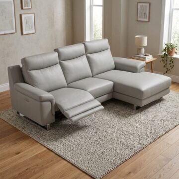 Savona Italian Leather Right Hand Facing Chaise With Electric Recliner | Grey