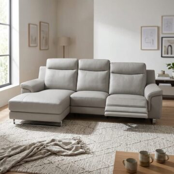 Savona Italian Leather Left Hand Facing Chaise With Electric Recliner | Grey